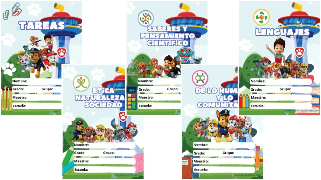 Portadas escolares de paw patrol