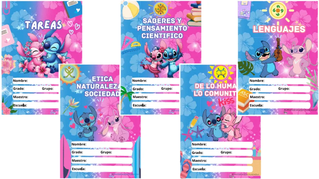 Portadas Escolares De Stitch y Angela