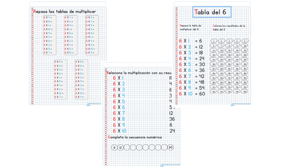 Ejercicios De Repaso – Tabla De Multiplicar Del 6