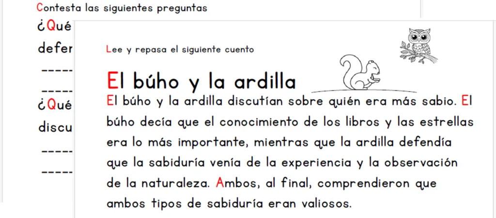 Cuento El Buho Y La Ardilla